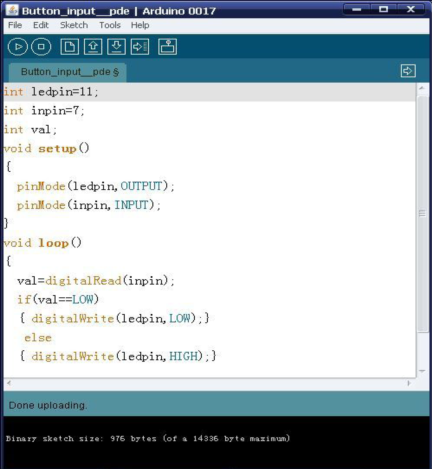 IDE中的Button_input程序：digitalRead + if(val==LOW)