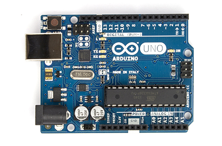 Arduino UNO R3 开发板正面(数字口/模拟口/电源口/USB口/复位键)