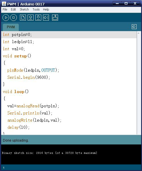 IDE中的PWM调光程序:analogRead / analogWrite / println